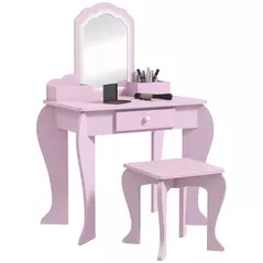 ZONEKIZ Kids Vanity Table with Mirror, Stool, Drawer, Storage Boxes, Cloud Design, for Ages 3-6 Years - Pink - 1