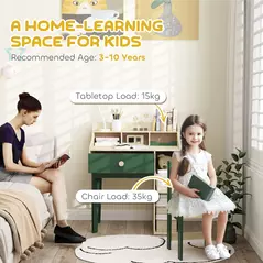 AIYAPLAY Kids Desk and Chair Set with Storage Shelves and Drawer, Green - 7