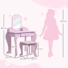 ZONEKIZ Kids Vanity Table with Mirror, Stool, Drawer, Storage Boxes, Cloud Design, for Ages 3-6 Years - Pink - 3