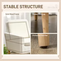 HOMCOM Armchair, Upholstered Accent Chair with Wood Legs and Wide Padded Seat, Teddy Occasional Chair, Cream White - 5