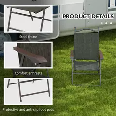 Outsunny Set of Two Folding Garden Chairs, with Fabric Mesh Seats - Dark Brown - 6