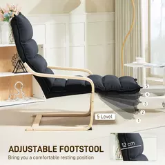 HOMCOM Curved Wooden Accent Chair, with Adjustable Footrest - Black - 5