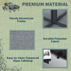 Outsunny Nine-Piece Aluminium Garden Set, with Glass-Top Table - Grey - 5