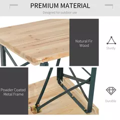 Outsunny Portable Folding Camping Picnic Trestle Beer Table and 2 Bench Set Wooden Garden Furniture Patio Dining Party BBQ Chairs Stools - 5