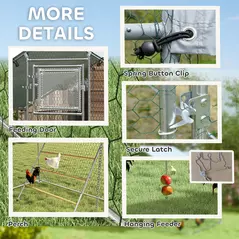 PawHut Walk-in Chicken Run w/ Cover, Feeding Door, Hanging Feeder, Perch, for 6-8 Poultry - 7