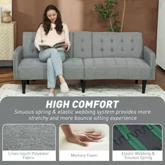 HOMCOM Three-Seater Sofa Bed, with Cupholders - Light Grey - 7