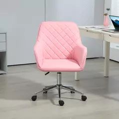 Vinsetto Office Desk Chair, Leather-Feel Fabric Computer Swivel Chair with Rolling Wheels and Adjustable Height for Home, Pink - 7