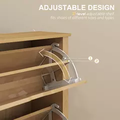 HOMCOM Slim Shoe Cabinet, Narrow Shoe Cupboard with 3 Drawers, Adjustable Shelves for 18 Pairs of Shoes, Natural Wood Finish - 5