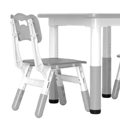 AIYAPLAY Height Adjustable Toddler Table and Chair Set, 3 Pcs Children Activity Table w/ 2 Chairs, for Playroom, Bedroom - Grey - 9