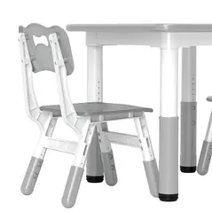 AIYAPLAY Height Adjustable Toddler Table and Chair Set, 3 Pcs Children Activity Table w/ 2 Chairs, for Playroom, Bedroom - Grey - 9