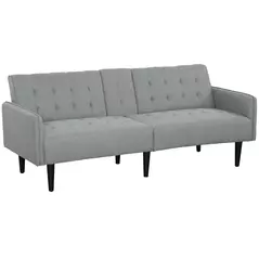 HOMCOM Three-Seater Sofa Bed, with Cupholders - Light Grey - 1