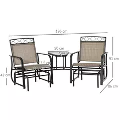 Outsunny Double Outdoor Glider Chair, 2 Seater Patio Rocking Chairs, Swing Bench with Tempered Glass Table, Breathable Mesh Fabric for Backyard, Garden, Porch, Brown - 3