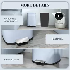 HOMCOM 12L Modern Boxy Metal Home Kitchen Bin - Light Blue - 7