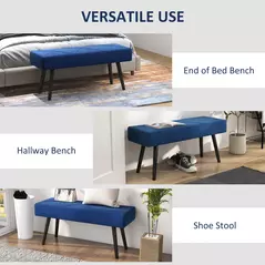 HOMCOM End of Bed Bench with X-Shape Design and Steel Legs, Upholstered Hallway Bench for Bedroom, Blue - 6