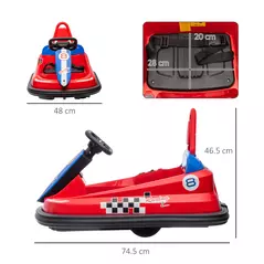 HOMCOM 6V Electric Kids Bumper Car, 6V Spin Waltz Car, with Music, Horn, Lights - Red - 3