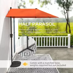 Outsunny 2m Half Parasol Umbrella - Orange - 4
