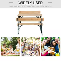 Outsunny Portable Folding Camping Picnic Trestle Beer Table and 2 Bench Set Wooden Garden Furniture Patio Dining Party BBQ Chairs Stools - 6