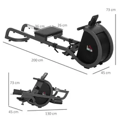HOMCOM Folding Rowing Machine with 16-Level Adjustable Magnetic Resistance, Aluminium Side Rail, Digital Monitor, Cardio Workout Rower, 130kg Weight Capacity for Home, Gym, Office - 3