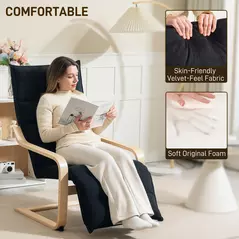 HOMCOM Curved Wooden Accent Chair, with Adjustable Footrest - Black - 4