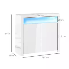 HOMCOM 2-Door Sideboard with LED Light, High Gloss Lighted Storage Cabinet with Shelves and Open Compartment, Modern Kitchen Sideboard for Dining Room, Living Room, 107 x 35 x 97cm, White - 3