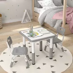 AIYAPLAY Height Adjustable Toddler Table and Chair Set, 3 Pcs Children Activity Table w/ 2 Chairs, for Playroom, Bedroom - Grey - 8