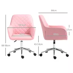 Vinsetto Office Desk Chair, Leather-Feel Fabric Computer Swivel Chair with Rolling Wheels and Adjustable Height for Home, Pink - 3