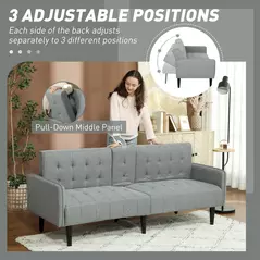 HOMCOM Three-Seater Sofa Bed, with Cupholders - Light Grey - 6