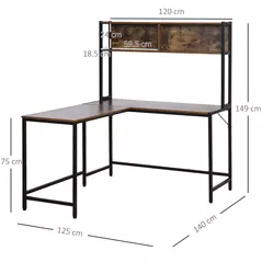 HOMCOM L Shaped Desk with Book Shelf, Industrial Corner Computer Desk, Writing Table with Steel Frame for Home Office, Bedroom, Study Room, 140 x 125cm, Brown - 3