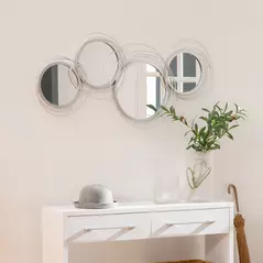 HOMCOM Metal Wall Mirrors, 107cm Modern Decorative Silver Mirror Decor Hanging, Home Wall Sculptures for Living Room Bedroom Dining Room - 2