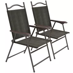 Outsunny Set of Two Folding Garden Chairs, with Fabric Mesh Seats - Dark Brown - 1