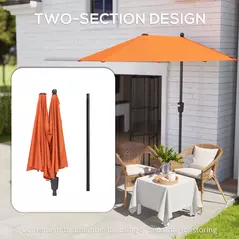 Outsunny 2m Half Parasol Umbrella - Orange - 6