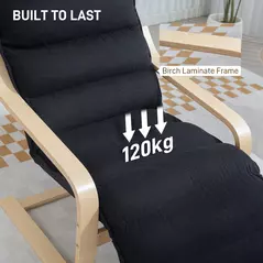 HOMCOM Curved Wooden Accent Chair, with Adjustable Footrest - Black - 7