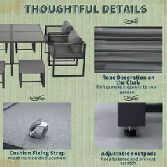 Outsunny Nine-Piece Aluminium Garden Set, with Glass-Top Table - Grey - 7