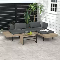 Outsunny Three-Piece 'L' Garden Sofa Set - Grey - 2