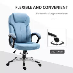 Vinsetto Office Chair, Linen Fabric Desk Chair, Height Adjustable Computer Chair with Padded Armrests, Swivel Wheels and Tilt Function, Blue - 6