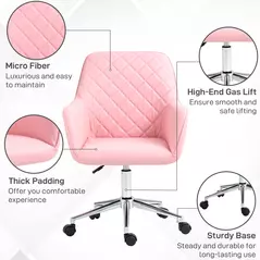 Vinsetto Office Desk Chair, Leather-Feel Fabric Computer Swivel Chair with Rolling Wheels and Adjustable Height for Home, Pink - 6