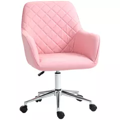 Vinsetto Office Desk Chair, Leather-Feel Fabric Computer Swivel Chair with Rolling Wheels and Adjustable Height for Home, Pink - 1