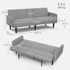 HOMCOM Three-Seater Sofa Bed, with Cupholders - Light Grey - 3