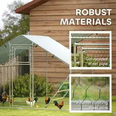 PawHut Walk-in Chicken Run w/ Cover, Feeding Door, Hanging Feeder, Perch, for 6-8 Poultry - 6