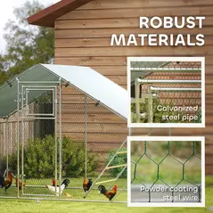 PawHut Walk-in Chicken Run w/ Cover, Feeding Door, Hanging Feeder, Perch, for 6-8 Poultry - 6