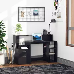 HOMCOM Computer Desk with Drawers and Storage Shelves, Office Desk Writing Table with Printer Stand, Large Workstation for Study Play Work Home Office, 137 x 55 x 92cm, Black - 7