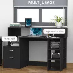 HOMCOM Computer Desk with Drawers and Storage Shelves, Office Desk Writing Table with Printer Stand, Large Workstation for Study Play Work Home Office, 137 x 55 x 92cm, Black - 4