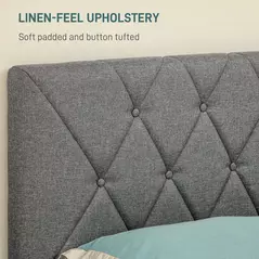 HOMCOM Double Bed Frame with 5-Level Adjustable Linen Upholstered Headboard 145W x 196D x 120Hcm, Grey - 5