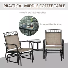 Outsunny Double Outdoor Glider Chair, 2 Seater Patio Rocking Chairs, Swing Bench with Tempered Glass Table, Breathable Mesh Fabric for Backyard, Garden, Porch, Brown - 6