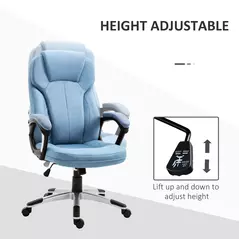 Vinsetto Office Chair, Linen Fabric Desk Chair, Height Adjustable Computer Chair with Padded Armrests, Swivel Wheels and Tilt Function, Blue - 4