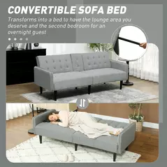 HOMCOM Three-Seater Sofa Bed, with Cupholders - Light Grey - 5