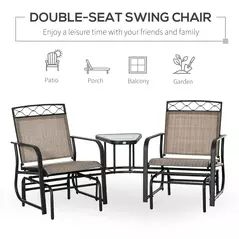 Outsunny Double Outdoor Glider Chair, 2 Seater Patio Rocking Chairs, Swing Bench with Tempered Glass Table, Breathable Mesh Fabric for Backyard, Garden, Porch, Brown - 4