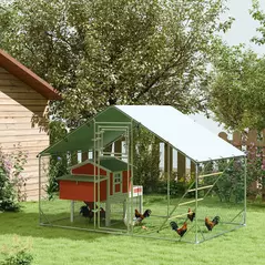 PawHut Walk-in Chicken Run w/ Cover, Feeding Door, Hanging Feeder, Perch, for 6-8 Poultry - 2