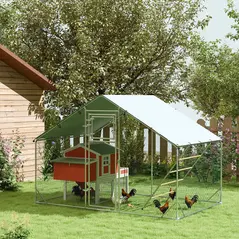 PawHut Walk-in Chicken Run w/ Cover, Feeding Door, Hanging Feeder, Perch, for 6-8 Poultry - 2