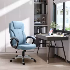 Vinsetto Office Chair, Linen Fabric Desk Chair, Height Adjustable Computer Chair with Padded Armrests, Swivel Wheels and Tilt Function, Blue - 2